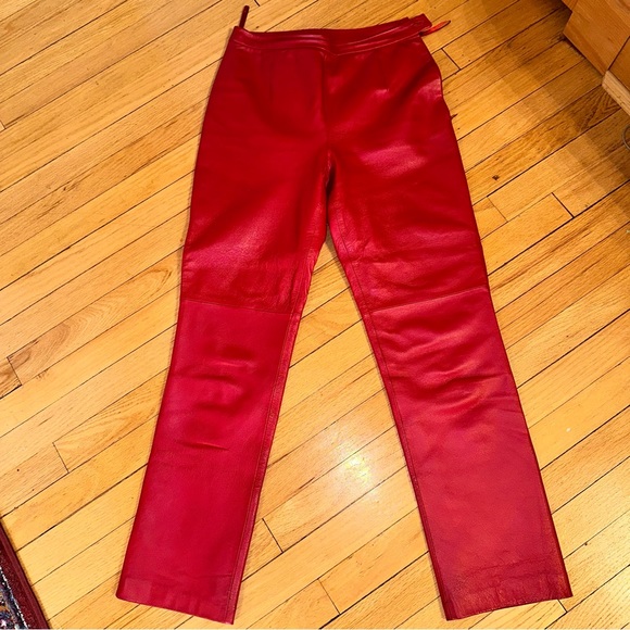 Clio Vintage 90s Genuine Leather High Waist Pants in Red size 4 - Picture 3 of 10